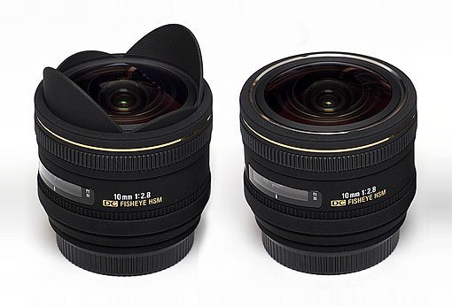 Sigma 10mm Fisheye — before and after shaving of the fixed lens hood