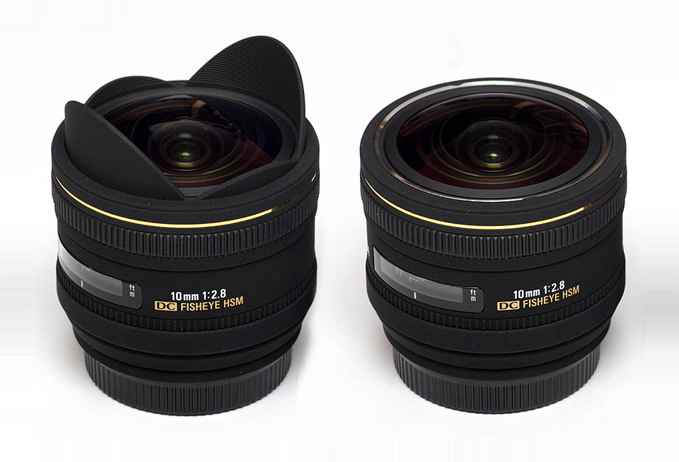 Sigma 10mm Fisheye — before and after shaving of the fixed lens hood