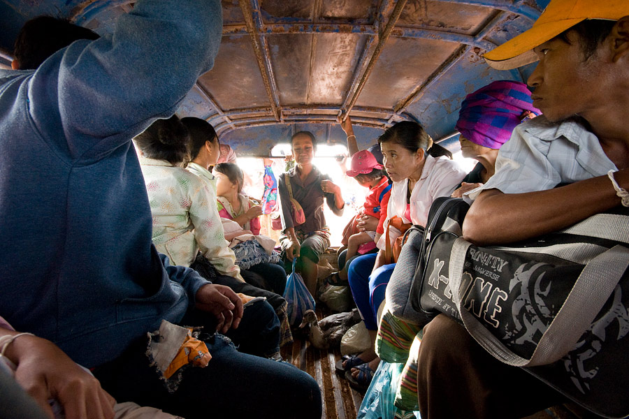 Inside a sawngthaew, Laos, 2008